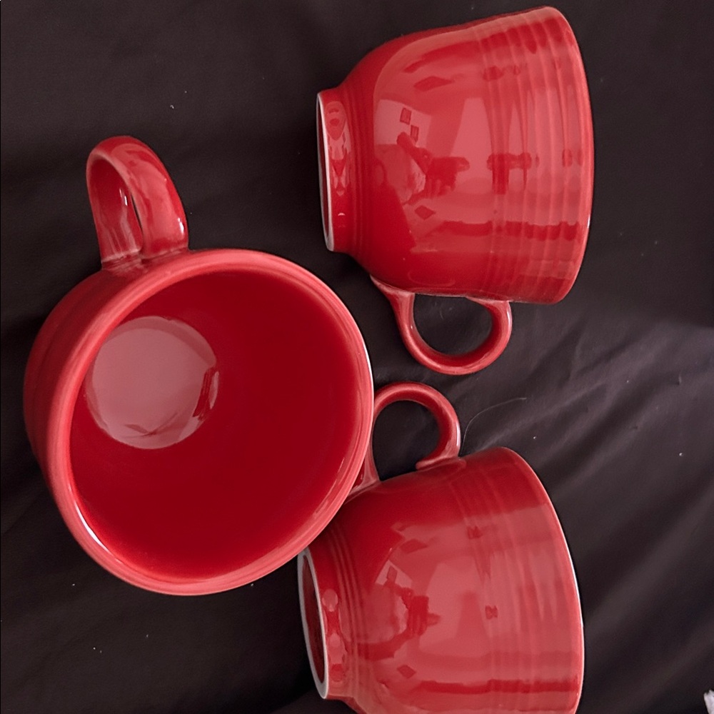 Set of 3 Fiesta Red Ceramic coffee Mugs